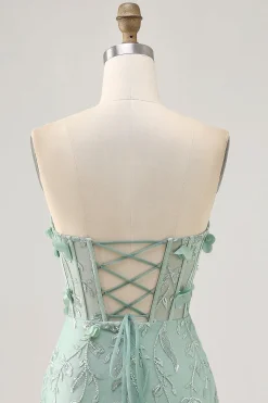 Sage Sweetheart Corset Appliqued Vestido Curto Homecoming