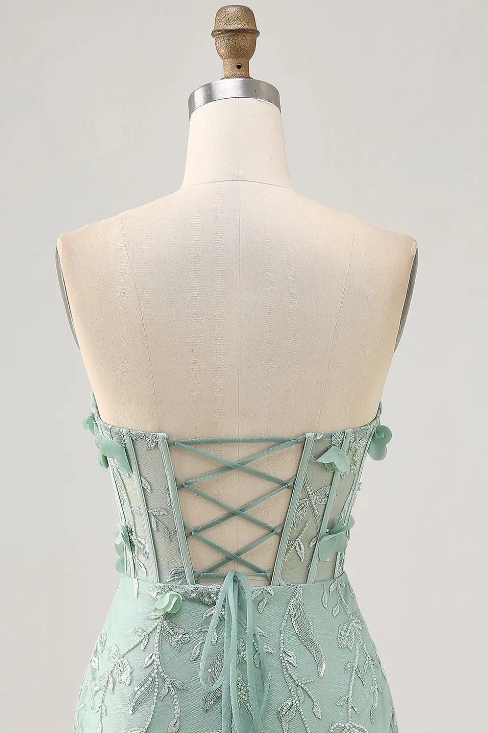 Sage Sweetheart Corset Appliqued Vestido Curto Homecoming