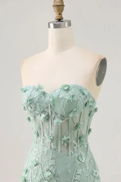 Sage Sweetheart Corset Appliqued Vestido Curto Homecoming