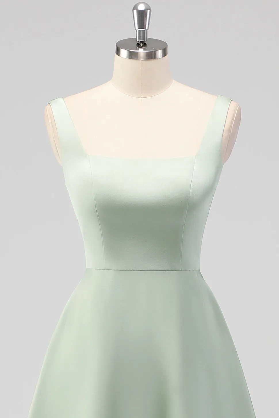 Sage Verde A-Line Pescoço Quadrado Cetim Midi Vestido Madrinha