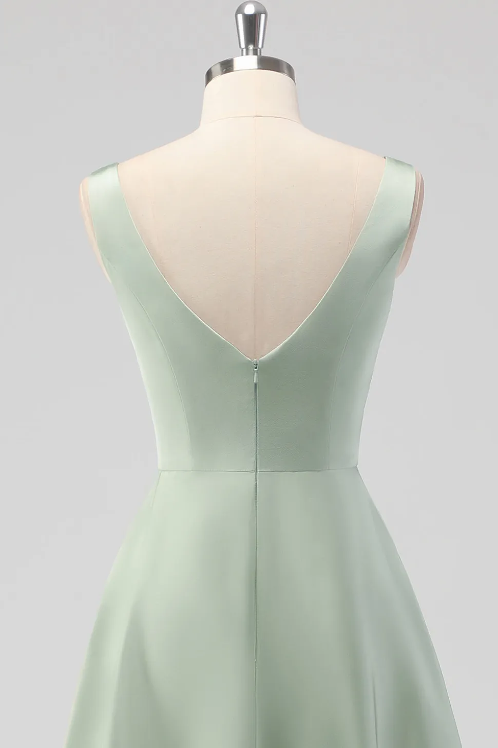 Sage Verde A-Line Pescoço Quadrado Cetim Midi Vestido Madrinha