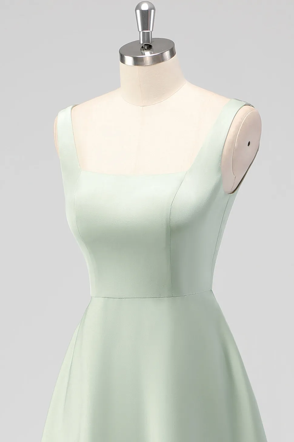 Sage Verde A-Line Pescoço Quadrado Cetim Midi Vestido Madrinha