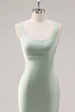 Sage Verde Cetim Scoop Sereia Vestido de dama de honra com Criss Cross Back