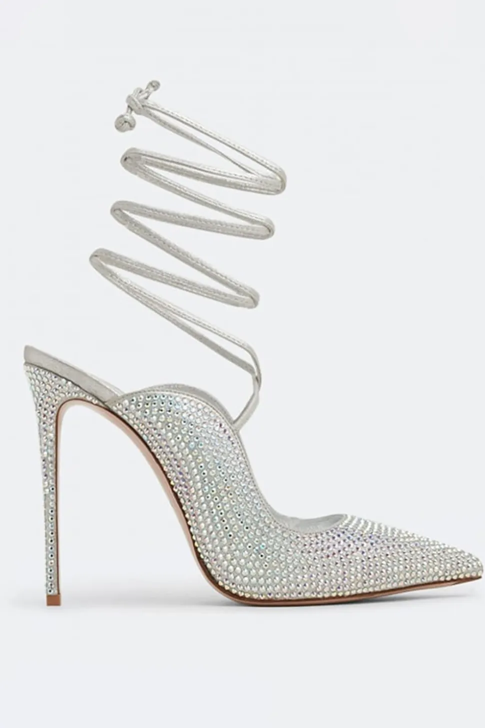 Salto alto Stiletto frisado prata brilhante