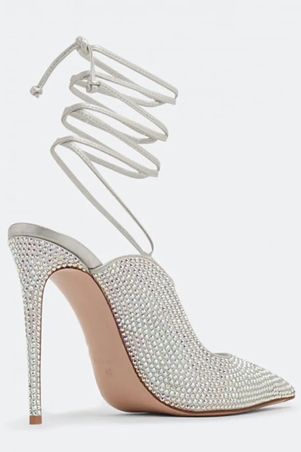 Salto alto Stiletto frisado prata brilhante