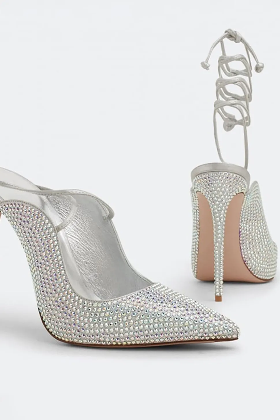 Salto alto Stiletto frisado prata brilhante