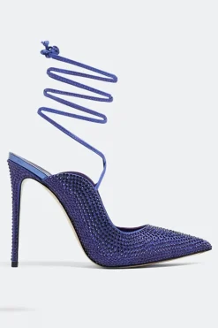 Salto alto Stiletto frisado prata brilhante