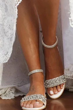 Sandália de Salto Baixo Golden Rhinestone