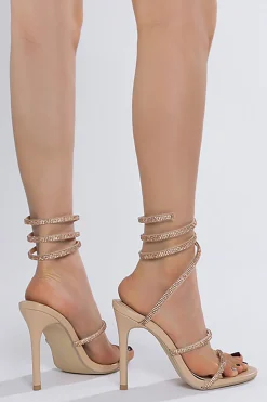 Sandálias de salto alto Stiletto Golden Beaded brilhantes