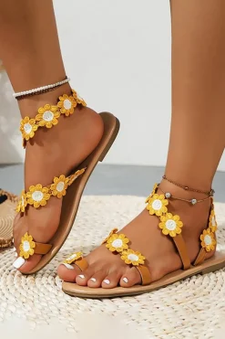 Sandálias planas Boho Flor Amarela