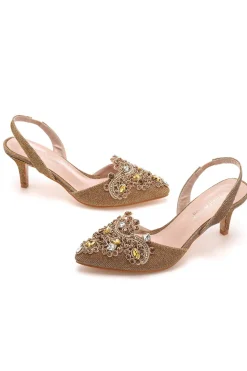 Sandálias pretas Rhinestone Slingback Slip Toe Slip On Block Heels