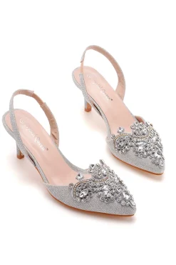 Sandálias pretas Rhinestone Slingback Slip Toe Slip On Block Heels