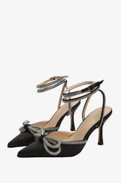 Sandálias Rhinestone Black Party Pointed Toe Stiletto