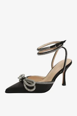 Sandálias Rhinestone Black Party Pointed Toe Stiletto