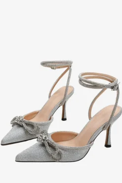 Sandálias Rhinestone Black Party Pointed Toe Stiletto