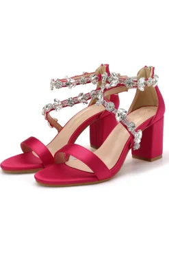 Sandálias Rhinestone White Chunky Salto Alto