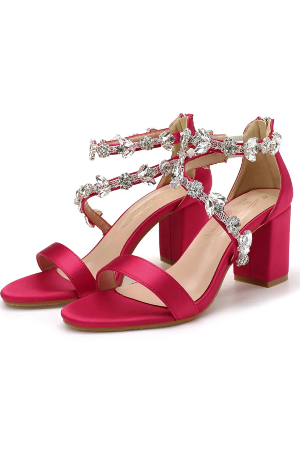 Sandálias Rhinestone White Chunky Salto Alto