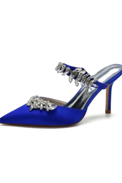 Sandálias Royal Blue Pointed Toe Rhinestone Stiletto