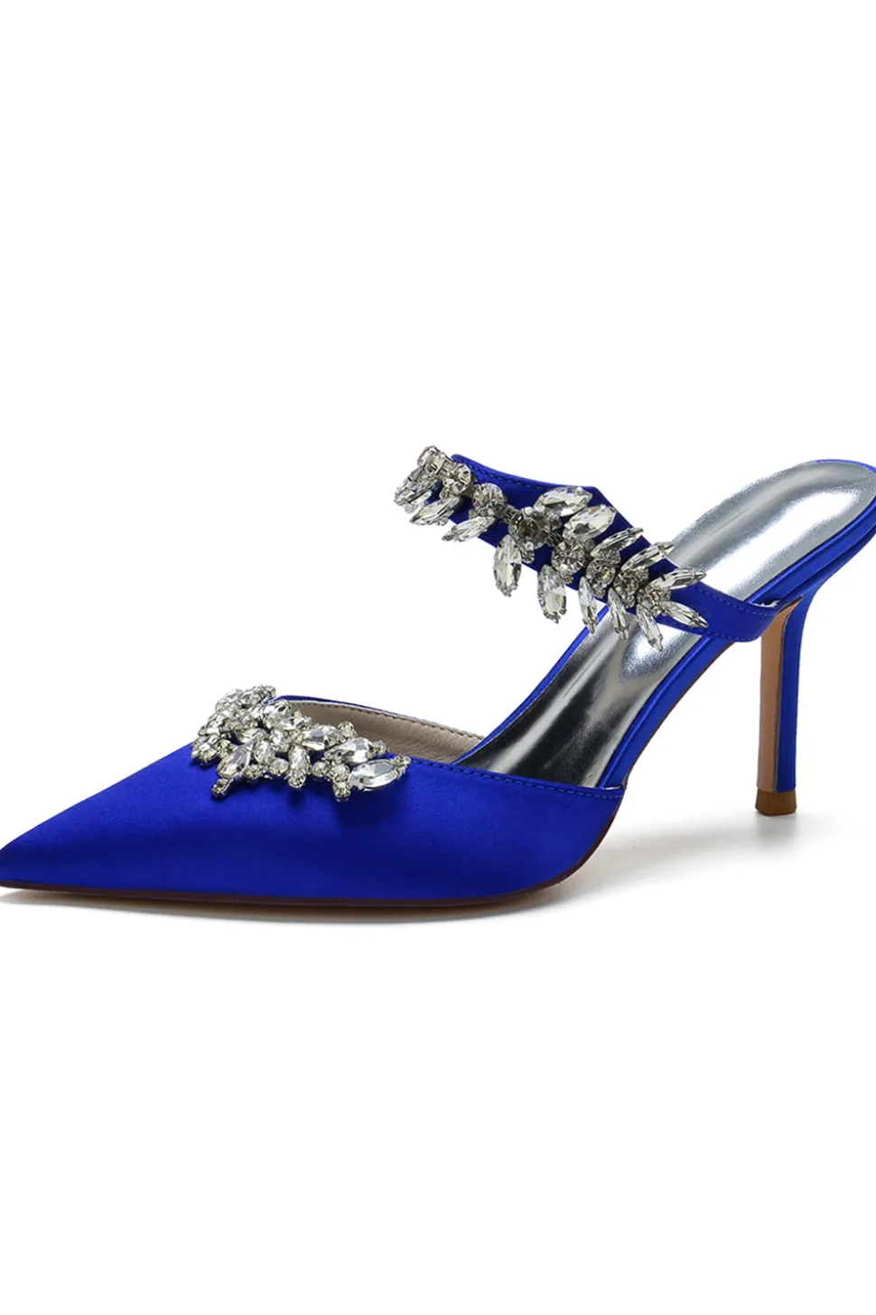 Sandálias Royal Blue Pointed Toe Rhinestone Stiletto