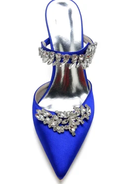 Sandálias Royal Blue Pointed Toe Rhinestone Stiletto
