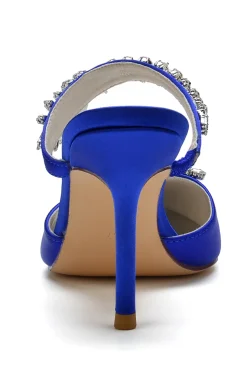Sandálias Royal Blue Pointed Toe Rhinestone Stiletto