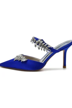 Sandálias Royal Blue Pointed Toe Rhinestone Stiletto