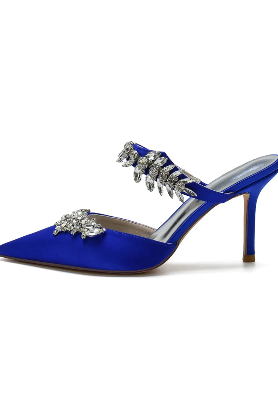 Sandálias Royal Blue Pointed Toe Rhinestone Stiletto