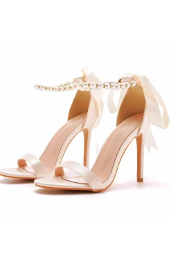 Sandálias Stiletto Faux Pearl Femininas
