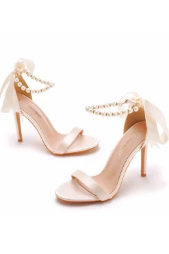 Sandálias Stiletto Faux Pearl Femininas