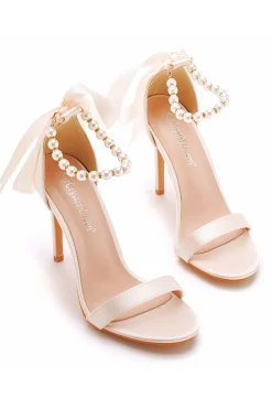 Sandálias Stiletto Faux Pearl Femininas