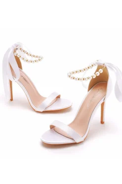 Sandálias Stiletto Faux Pearl Femininas