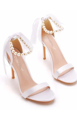 Sandálias Stiletto Faux Pearl Femininas