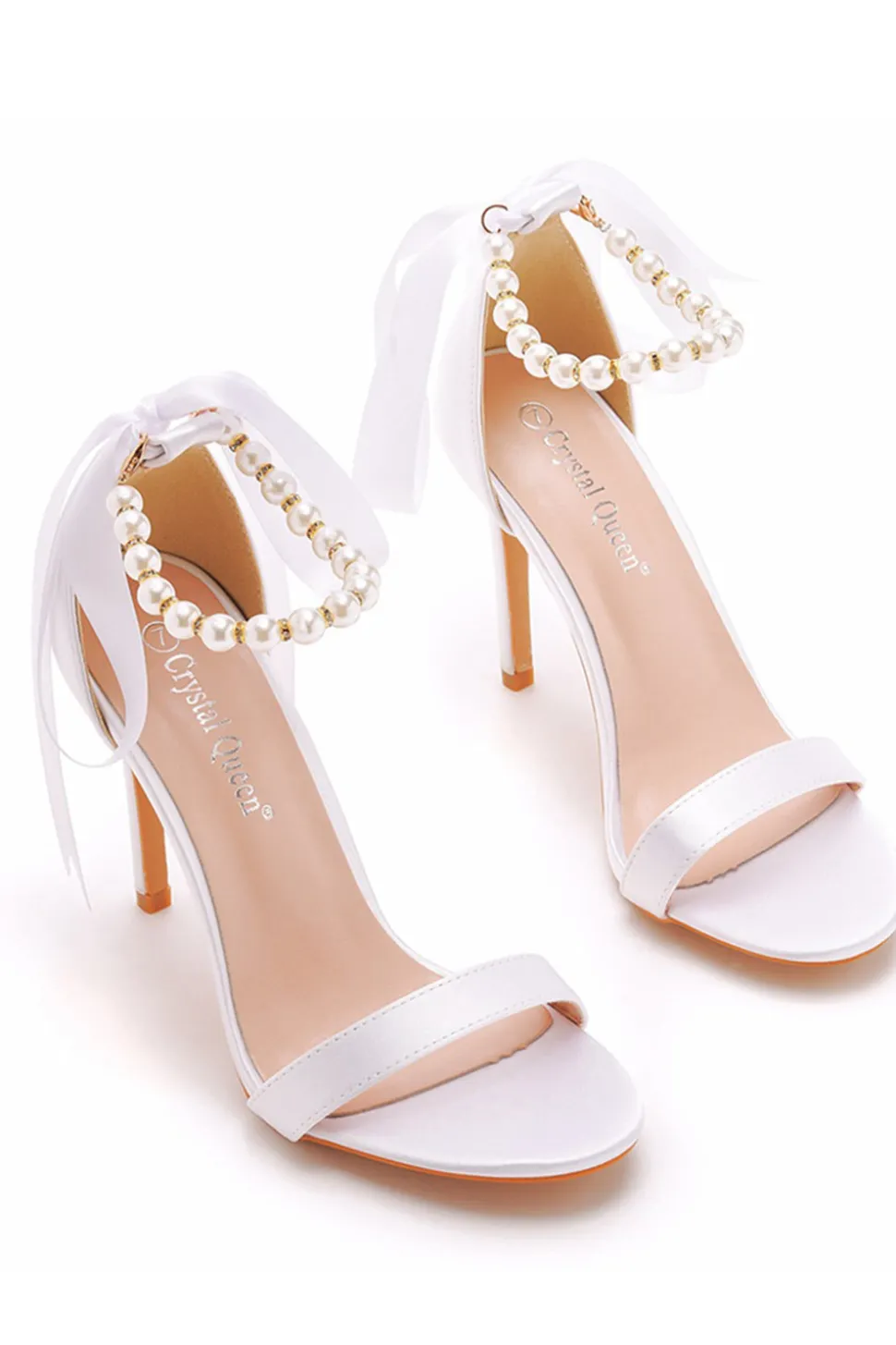 Sandálias Stiletto Faux Pearl Femininas