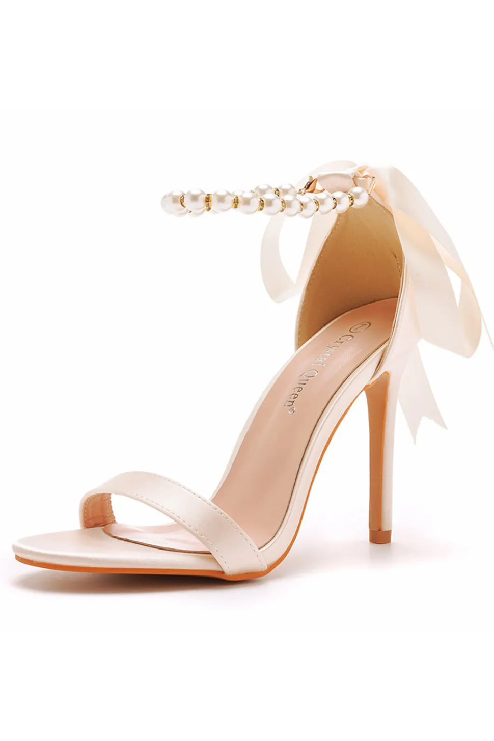 Sandálias Stiletto Faux Pearl Femininas