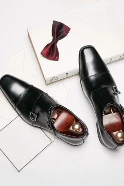 Sapatos de couro deslizantes de couro masculino preto