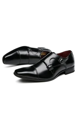 Sapatos de couro deslizantes de couro masculino preto