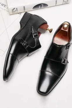 Sapatos de couro deslizantes de couro masculino preto