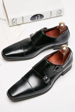 Sapatos de couro deslizantes de couro masculino preto