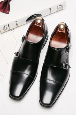 Sapatos de couro deslizantes de couro masculino preto