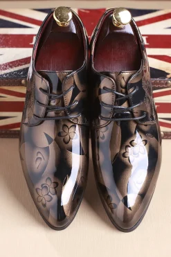 Sapatos de festa de couro masculino de Jacquard marrom