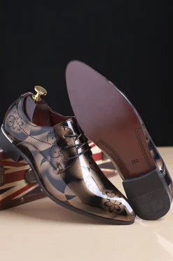 Sapatos de festa de couro masculino de Jacquard marrom