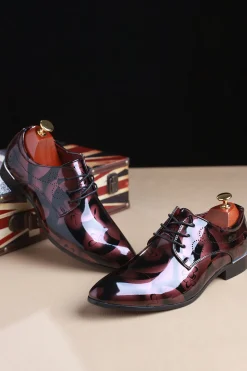 Sapatos de festa de couro masculino de Jacquard marrom