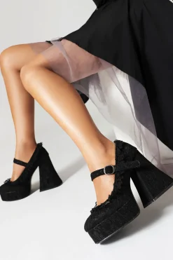 Sapatos de salto de bloco de plataforma de dedo fechado preto
