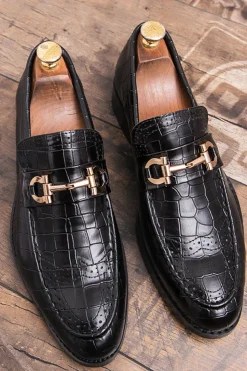 Sapatos masculinos de monge de couro preto escorregadio