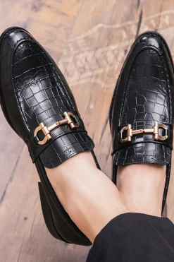 Sapatos masculinos de monge de couro preto escorregadio