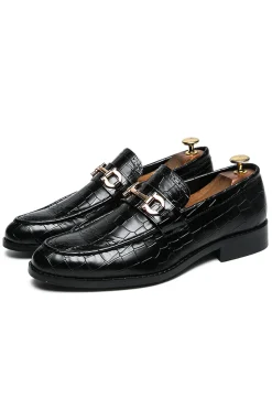 Sapatos masculinos de monge de couro preto escorregadio