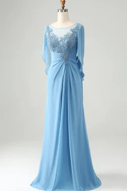 Saprkly Blue Mermaid Beaded Appliques Mãe do Vestido da Noiva com Xale