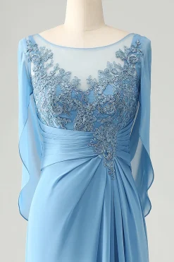 Saprkly Blue Mermaid Beaded Appliques Mãe do Vestido da Noiva com Xale