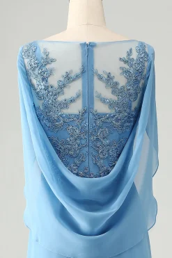 Saprkly Blue Mermaid Beaded Appliques Mãe do Vestido da Noiva com Xale