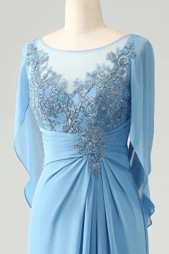 Saprkly Blue Mermaid Beaded Appliques Mãe do Vestido da Noiva com Xale